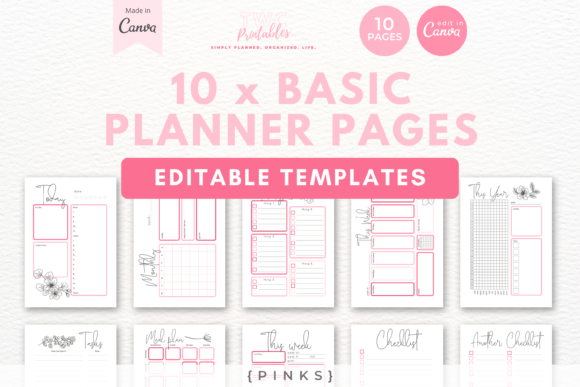 Canva Planner Templates | 10 Pages PINKS: Your Creative Planning Toolkit