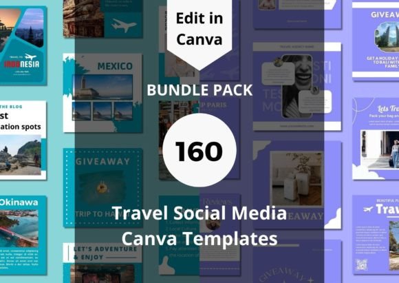 Elevate Your Travel Brand with 160 Social Media Canva Templates